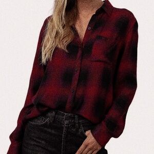 Rails Top Womens Medium Hunter Plaid Shirt Button Up Red Black Rayon